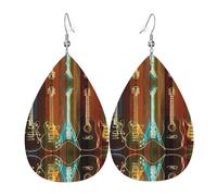 Boucles d'oreilles en cuir imprimé guitars art pour femme - Boucles d'oreilles pendantes en forme de larme, parfaites pour les fêtes et accessoires de costume, taille unique, cuir, sans pierre