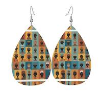 Boucles d'oreilles en cuir imprimé icônes culturelles pour femme - Boucles d'oreilles pendantes en forme de larme, parfaites pour les fêtes et accessoires de costume, taille unique, cuir, sans pierre