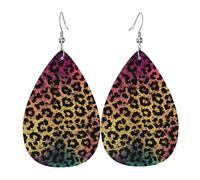 Boucles d'oreilles en cuir imprimé léopard étoile pour femmes boucle d'oreille larme boucles d'oreilles pendantes légères bijoux cadeaux, taille unique, pas de pierre précieuse, taille unique, pas de