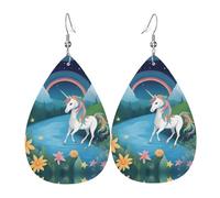 Boucles d'oreilles en cuir imprimé licornes en cours d'exécution - Boucles d'oreilles légères en forme de larme parfaites pour Noël, cadeau de Saint-Valentin