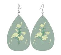 Boucles d'oreilles en cuir imprimé lys blancs - Boucles d'oreilles légères en forme de larme - Cadeau de Noël et de Saint-Valentin