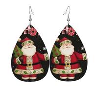 Boucles d'oreilles en cuir imprimé Merry Christmas pour femme - Boucles d'oreilles pendantes en forme de larme, parfaites pour les fêtes et accessoires de costume, taille unique, cuir, sans pierre