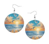 Boucles d'oreilles en cuir imprimé mouettes au bord de la mer pour femme - Boucles d'oreilles créoles pendantes, parfaites pour les fêtes costumées et les accessoires de filles, taille unique, Cuir