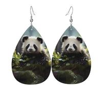 Boucles d'oreilles en cuir imprimé panda dans la forêt - Boucles d'oreilles légères en forme de larme, parfaites pour Noël, la Saint-Valentin