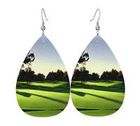 Boucles d'oreilles en cuir imprimé parcours de golf en forme de goutte d'eau, accessoire tendance pour fêtes de fin d'année