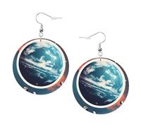 Boucles d'oreilles en cuir imprimé planète espace terre pour femme - Boucles d'oreilles pendantes et créoles parfaites pour les fêtes costumées, accessoires de filles, taille unique, Cuir