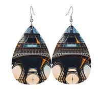 Boucles d'oreilles en cuir imprimé Tour Eiffel de Paris en forme de goutte d'eau, accessoire tendance pour fête de vacances