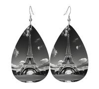 Boucles d'oreilles en cuir imprimé Tour Eiffel et nuage de Paris en forme de goutte d'eau, accessoire tendance pour fête de vacances