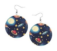 Boucles d'oreilles en cuir imprimé univers ciel étoilé pour femme - Boucles d'oreilles pendantes et créoles parfaites pour les fêtes costumées, accessoires de filles, taille unique, Cuir