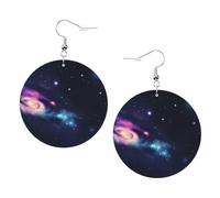 Boucles d'oreilles en cuir imprimé univers galaxie espace pour femme - Boucles d'oreilles pendantes et créoles parfaites pour les fêtes costumées, accessoires de filles, taille unique, Cuir