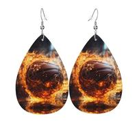 Boucles d'oreilles en cuir léger en forme de larme, design élégant imprimé basket-ball sur le feu et éclaboussures de flamme d'eau, polyvalentes pour un usage quotidien, simples et élégantes.