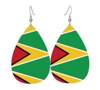 Boucles d'oreilles en cuir léger en forme de larme, design élégant imprimé drapeau de la Guyane, polyvalentes pour un usage quotidien, simples et élégantes.