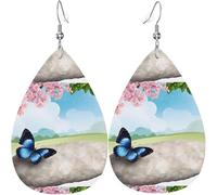 Boucles d'oreilles en cuir léger pour femmes Boucles d'oreilles pendantes double face pour accessoires cadeaux (papillon design zen), blanc