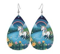 Boucles D'Oreilles En Cuir Licornes En Mouvement Boucles D'Oreilles Forme De Goutte Forme De Larme Pendantes En Cuir Pour Quotidien Fille Bijoux