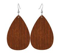 Boucles d'oreilles en cuir marron avec motif en bois - Forme élégante en forme de goutte d'eau - Parfait pour les femmes - Un excellent choix de décoration pour les fêtes et les vacances.