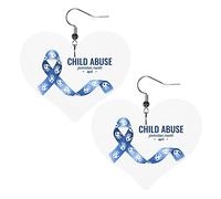 Boucles d'oreilles en cuir mois de sensibilisation à la maltraitance des enfants pour femmes boucles d'oreilles pendantes goutte coeur pendentif avec crochet cadeaux pour fille adulte