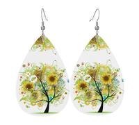 Boucles d'oreilles en cuir motif arbre floral avec marguerites, tournesols, papillons, coccinelles, insectes, larmes, boucles d'oreilles pour femme avec pendentif imprimé avec crochet, mode vintage