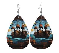 Boucles d'oreilles en cuir motif bateau pirate dessin animé - Boucles d'oreilles pour femme, adaptées pour le quotidien, les fêtes, les rendez-vous, etc., taille unique, cuir synthétique, diamant