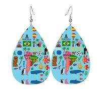 Boucles d'oreilles en cuir motif carte de l'Amérique du Sud avec icônes en forme de goutte d'eau pour femme avec pendentif avec crochet tendance vintage fête au quotidien, taille unique, Cuir