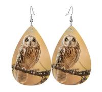 Boucles d'oreilles en cuir motif chouette debout sur l'arbre pour femme - En forme de goutte d'eau - Accessoires de mode imprimés - À porter au quotidien, taille unique, Cuir