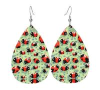 Boucles d'oreilles en cuir motif coccinelles en forme de goutte d'eau - Accessoire tendance pour fête de vacances