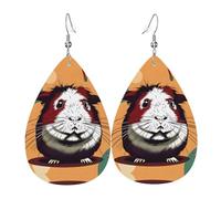 Boucles d'oreilles en cuir motif cochon d'Inde imprimé en forme de goutte d'eau, accessoire tendance pour fêtes de fin d'année