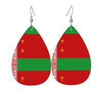 Boucles d'oreilles en cuir motif drapeau de la Biélorussie - Pour femme - En forme de larme - Accessoires de mode - À porter, taille unique, Cuir