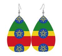 Boucles d'oreilles en cuir motif drapeau de l'Éthiopie pour femme - En forme de goutte d'eau - Accessoires de mode imprimés - Pour le quotidien ou les fêtes, taille unique, Cuir