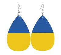 Boucles d'oreilles en cuir motif drapeau de l'Ukraine - Pour femme - En forme de larme - Accessoires de mode - À porter au quotidien, taille unique, Cuir