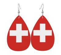 Boucles D'Oreilles En Cuir Motif Drapeau Suisse Boucle D'Oreille Légères Double Face Pendantes Pour Fille Bijoux Femme