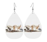 Boucles d'oreilles en cuir motif girafe, lion, éléphant, zèbre, goutte d'eau pour femme, pendentif avec crochet, tendance, vintage, fête, usage quotidien, taille unique, Cuir