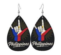 Boucles d'oreilles en cuir motif goutte d'eau des Philippines - Pour femme - Avec crochet - Style vintage - Pour une fête ou un usage quotidien, taille unique, Cuir