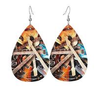Boucles d'oreilles en cuir motif guitare électrique magique en forme de goutte d'eau pour femme avec crochet tendance vintage fête au quotidien, taille unique, Cuir