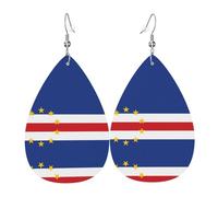 Boucles d'oreilles en cuir motif larme du drapeau du Cap-Vert pour femme Crochet plaqué argent 925 Accessoires de vacances