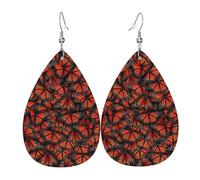 Boucles d'oreilles en cuir motif papillon monarque en forme de larme pour femme avec crochet - Style vintage - Pour une fête ou un usage quotidien, taille unique, Cuir