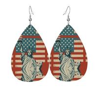 Boucles d'oreilles en cuir motif statue de la Liberté avec goutte d'eau américaine pour femme avec crochet - Style vintage - Pour une fête ou un usage quotidien, taille unique, Cuir