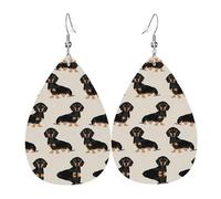 Boucles d'oreilles en cuir motif teckel en forme de larme avec crochet pour femme - Style vintage, taille unique, Cuir