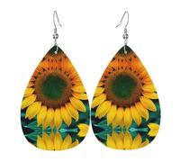 Boucles d'oreilles en cuir motif tournesol arc-en-ciel en forme de goutte d'eau - Accessoire tendance pour fêtes de fin d'année