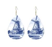 Boucles D'Oreilles En Cuir Moulin À Vent Hollandais Ancien | Boucles d'oreilles en cuir en forme de larme légères et tendance Pour À porter au quotidien parfaites pour les fêtes