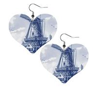 Boucles D'Oreilles En Cuir Moulin À Vent Hollandais Ancien | Boucles d'oreilles légères en cuir synthétique femme Pour dames filles parfaites pour les fêtes