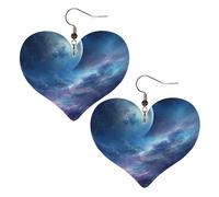 Boucles d'oreilles en cuir nébuleuse et lune pour femme - Boucles d'oreilles pendantes légères en forme de cœur - Bijoux cadeaux, One Size, Pas de gemme
