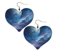 Boucles d'oreilles en cuir nébuleuse et lune pour femme - Boucles d'oreilles pendantes légères en forme de cœur - Bijoux cadeaux
