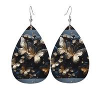 Boucles d'oreilles en cuir noir avec papillons blancs et dorés. Forme élégante en forme de goutte, parfait pour les femmes, et un excellent choix de décoration pour les fêtes et les vacances.