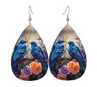 Boucles d'oreilles en cuir Oiseau bleu en fleur, accessoires pour femme, adaptées pour un usage quotidien, les trajets et les voyages.