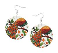 Boucles D'Oreilles En Cuir Paon Éclatant 2Pcs | légères et tendance Boucles d'oreilles en cuir élégantes et belles Pour dames filles