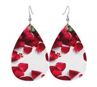 Boucles D'Oreilles En Cuir Pétales De Roses Rouges | Boucles d'oreilles légères en cuir synthétique légères et tendance Pour Cadeau tendance parfaites pour les fêtes