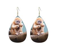 Boucles D'Oreilles En Cuir Petit Portrait Mignon De Singe | Boucles d'oreilles en cuir parfaits Pour dames filles Cadeau tendance