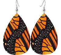 Boucles d'oreilles en cuir pour femme avec ailes de papillon monarque orange pendantes pendantes pour filles