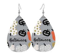 Boucles d'oreilles en cuir pour femme avec impression goutte d'eau et inscription « Happy-Halloween-Day-Trick-Or-Treat » - Tendance - Légères - À porter au quotidien - Pour fête, rendez-vous, taille