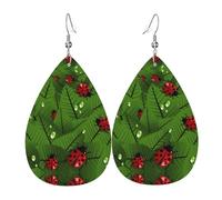 Boucles d'oreilles en cuir pour femme avec motif feuilles et coccinelles en forme de goutte d'eau - Légères - À porter au quotidien - Pour fête, rendez-vous, taille unique, Cuir